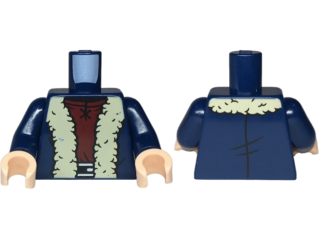 Torso Coat, Tan Fur Collar and Trim, Dark Red Tunic, Black Belt and Silver Buckle Pattern / Dark Blue Arms / Light Nougat Hands