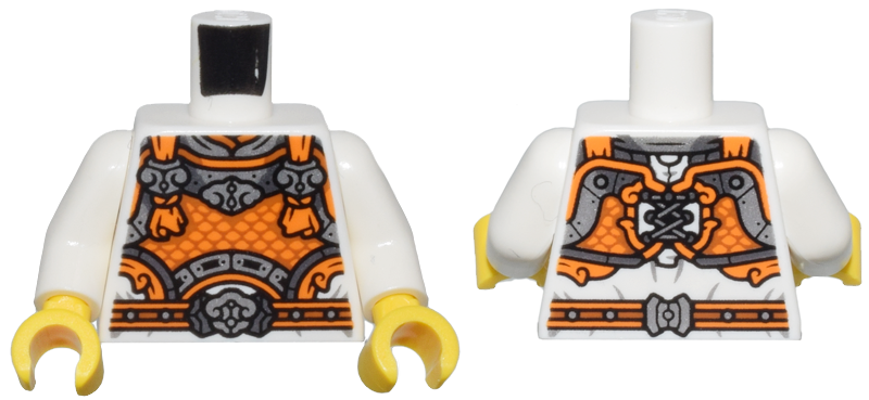 Torso Orange, Silver and Dark Silver Armor, Clasps and Belt Pattern / White Arms / Yellow Hands