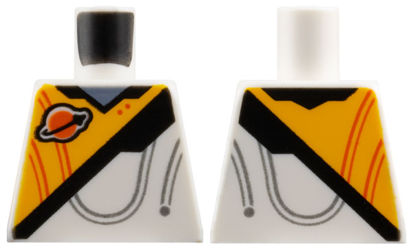 Torso Spacesuit with Bright Light Orange Panel, Classic Space Logo, Black Stripe, and Sand Blue Collar Pattern