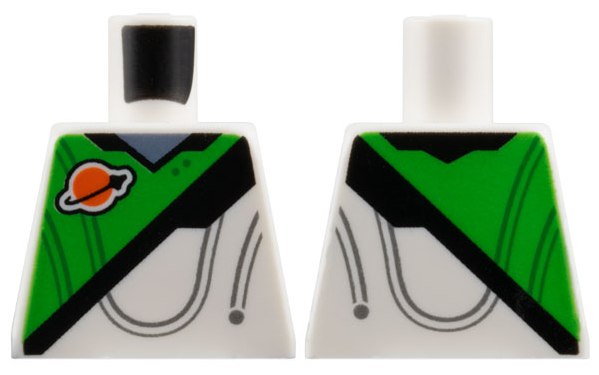 Torso Spacesuit with Bright Green Panel, Classic Space Logo, Black Stripe, and Sand Blue Collar Pattern