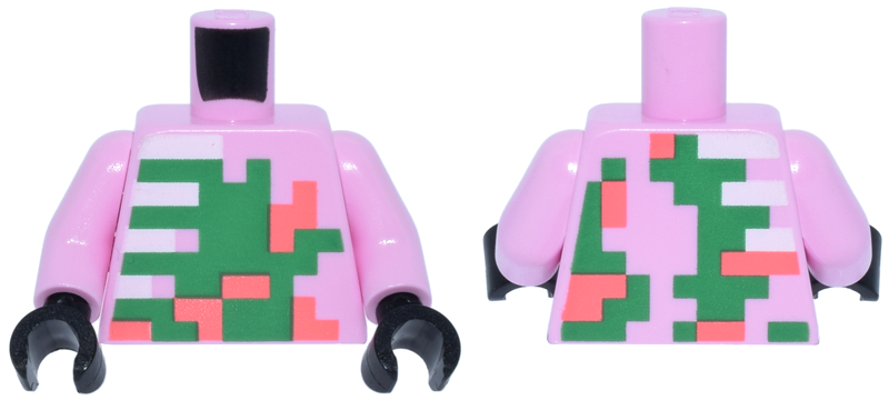 Torso Pixelated Zombie Coral Patches, Green Decaying Flesh, White Ribs Pattern / Bright Pink Arms / Black Hands