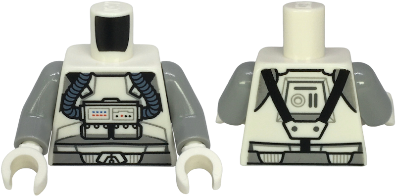 Torso SW Clone Pilot with Sand Blue Hoses, Black Straps, Light Bluish Gray Shoulders and Belt Pattern / Light Bluish Gray Arms / White Hands