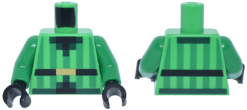 Torso Pixelated Vest with Green Vertical Stripes and Dark Green Trim over Black Shirt, Belt with Gold Buckle Pattern / Green Arms / Black Hands