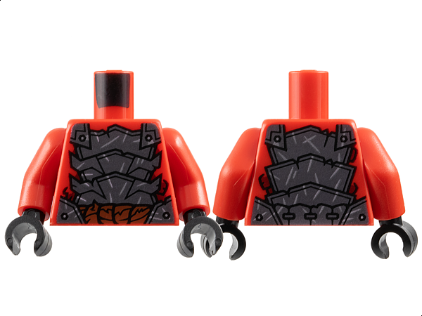 Torso Dark Silver Segmented Armor with Sharp Plates, Rivets and Silver Scratches over Dark Red Scales, Reddish Brown Thick Rope Belt Pattern / Red Arms / Black Hands