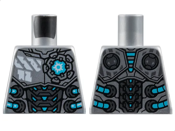 Torso Silver Chest and Dark Silver Abdomen Armor Plates, White Markings, Medium Azure Crystal, Hoses and Trim Pattern