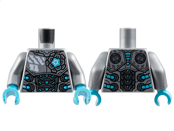 Torso Silver Chest and Dark Silver Abdomen Armor Plates, White Markings, Medium Azure Crystal, Hoses and Trim Pattern / Flat Silver Arms / Medium Azure Hands