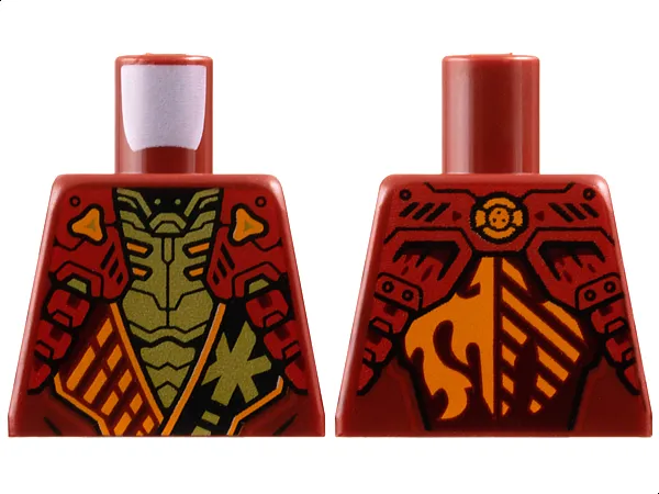 Torso Armored Tunic with Red Shoulder Panels, Orange Trim and Gold Ninjago Logogram Letter K over Chest Armor, Fire Dragon Logo on Back Pattern