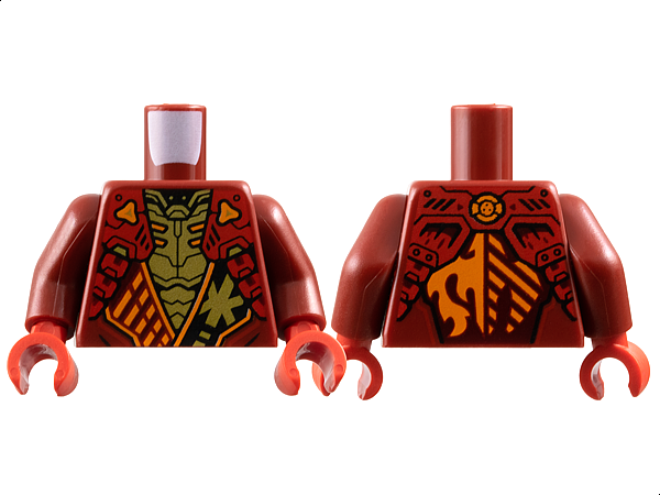 Torso Armored Tunic with Red Shoulder Panels, Orange Trim and Gold Ninjago Logogram Letter K over Chest Armor, Fire Dragon Logo on Back Pattern / Dark Red Arms / Red Hands