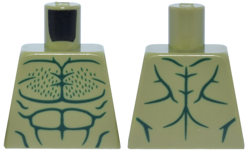 Torso Bare Chest with Dark Green Muscles Outline and Chest Hair Pattern