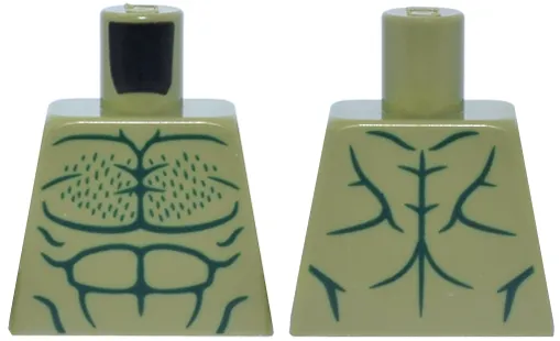 Torso Bare Chest with Dark Green Muscles Outline and Chest Hair Pattern