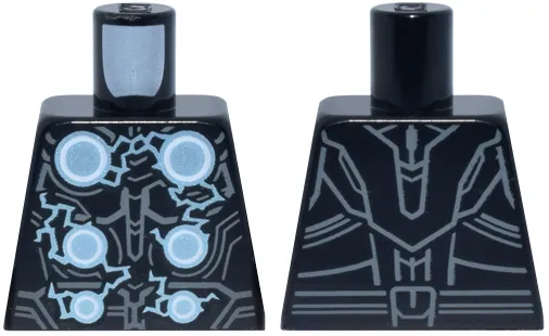 Torso Armor with 6 Metallic Light Blue and White Circles with Arcing Electricity, Dark Bluish Gray Contour Lines Pattern