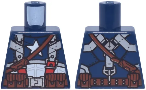 Torso Body Armor with White Star and Abdomen, Light Bluish Gray and Red Harness Straps, Reddish Brown Shoulder Strap, Belt with Pouches and Silver Buckle Pattern