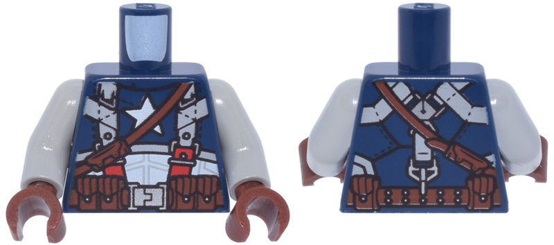 Torso Body Armor with White Star and Abdomen, Light Bluish Gray and Red Harness Straps, Reddish Brown Shoulder Strap, Belt with Pouches and Silver Buckle Pattern / Light Bluish Gray Arms / Reddish Brown Hands