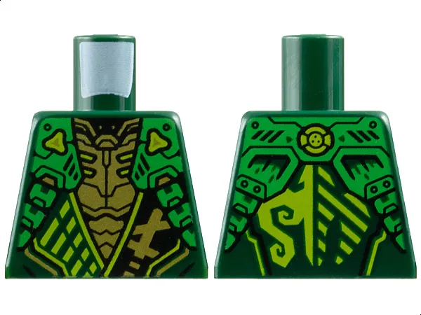 Torso Armored Tunic with Bright Green Shoulder Panels, Lime Trim and Gold Ninjago Logogram Letter L over Chest Armor, Energy Dragon Logo on Back Pattern