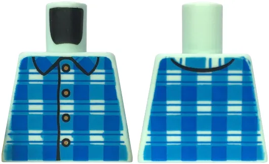 Torso Blue and Dark Azure Plaid Shirt with Collar and Medium Nougat Buttons Pattern