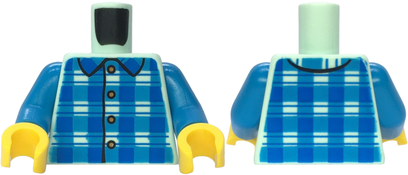 Torso Blue and Dark Azure Plaid Shirt with Collar and Medium Nougat Buttons Pattern / Dark Azure Arms / Yellow Hands