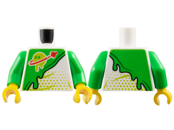 Torso Spacesuit with Bright Green Panel with Slime, Classic Space Logo with Lime Z-Blob Dripping Planet with Eyes Pattern / Bright Green Arms / Yellow Hands