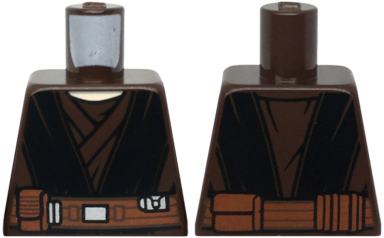 Torso SW Jedi Robe, Reddish Brown Belt with Pouches, Black Layers and Markings Pattern (SW Anakin Clone Wars)