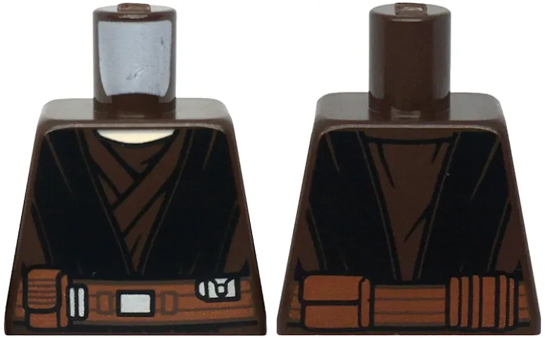 Torso SW Jedi Robe, Reddish Brown Belt with Pouches, Black Layers and Markings Pattern (SW Anakin Clone Wars)