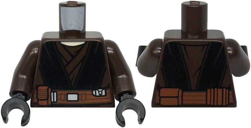 Torso SW Jedi Robe, Reddish Brown Belt with Pouches, Black Layers and Markings Pattern (SW Anakin Clone Wars) / Dark Brown Arms / Black Hands
