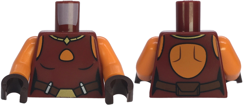 Torso SW Ahsoka Vest Top with Hole, Reddish Brown Belt, Gold Buckle and Necklace Pattern / Orange Arms / Dark Brown Hands