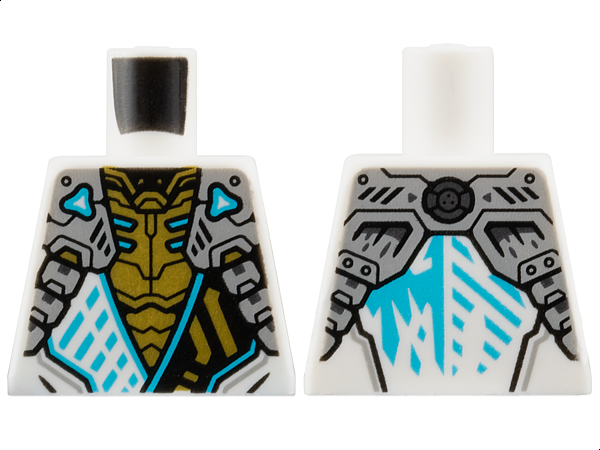 Torso Armored Tunic with Light Bluish Gray Shoulder Panels, Medium Azure Trim and Gold Ninjago Logogram Letter Z over Chest Armor, Ice Dragon Logo on Back Pattern