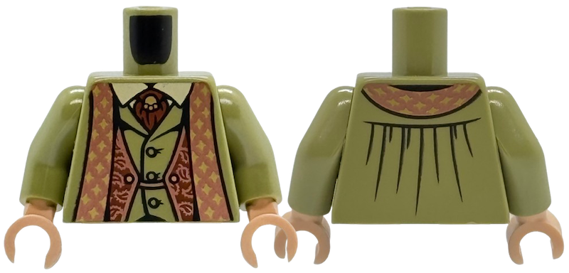 Torso Jacket with Copper Trim with Gold Stars over Vest with Buttons and Tan Shirt, Reddish Brown Tie with Pin Pattern / Olive Green Arms / Light Nougat Hands