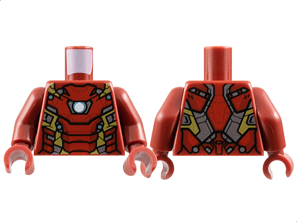 Torso Armor with Metallic Light Blue and White Circle Arc Reactor, Red Panels, Gold and Silver Trim Pattern (Iron Man Mark 46) / Dark Red Arms / Dark Red Hands