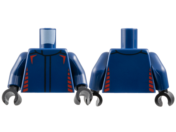 Torso Racing Suit with Red Broken Stripes on Sides and Chevrons on Shoulders Pattern / Dark Blue Arms / Black Hands