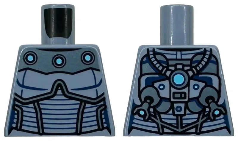 Torso Armor with Medium Azure Circles on Metallic Light Blue Chest Panel, Dark Blue Lines Pattern