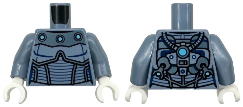 Torso Armor with Medium Azure Circles on Metallic Light Blue Chest Panel, Dark Blue Lines Pattern / Sand Blue Arms / White Hands