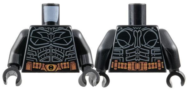 Torso Batman Suit with Dark Bluish Gray Bat, Panel and Muscles Outline, Copper and Medium Nougat Utility Belt Pattern / Black Arms / Black Hands