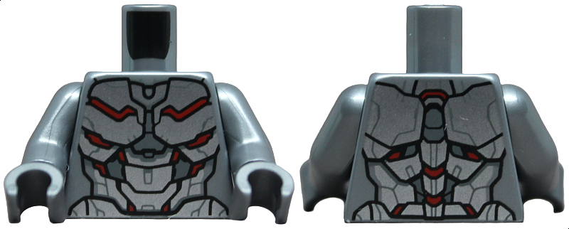 Torso Robot Armor with Silver Panels with Dark Bluish Gray and Red Trim Pattern / Flat Silver Arms / Flat Silver Hands