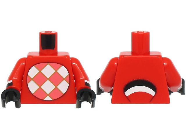 Torso with White and Coral Checkered Stomach, Black and White Tail on Back Pattern / Red Arms with Black and White Feathers Pattern / Black Hands