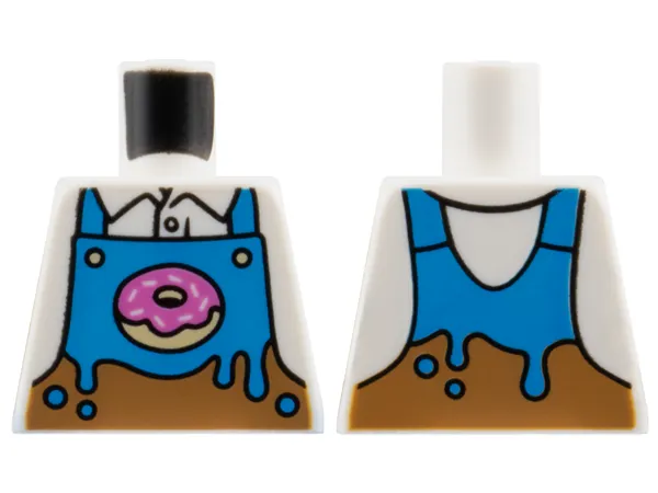 Torso Dark Azure and Medium Nougat Apron with Tan Donut / Doughnut with Dark Pink Frosting over Shirt with Collar Pattern