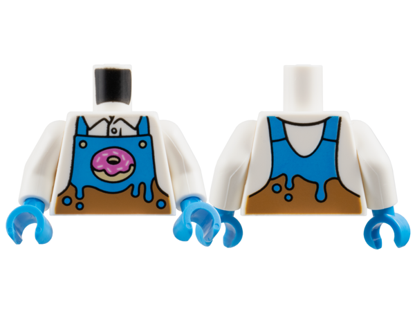 Torso Dark Azure and Medium Nougat Apron with Tan Donut / Doughnut with Dark Pink Frosting over Shirt with Collar Pattern / White Arms / Dark Azure Hands
