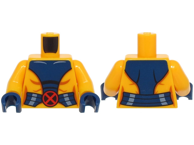 Torso Female Super Hero Costume with Dark Blue Panel and Belt with Red X-Men Logo Buckle Pattern / Bright Light Orange Arms / Dark Blue Hands