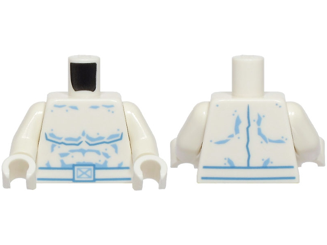 Torso Super Hero Costume with Bright Light Blue and Medium Blue Muscles Outline, Spots and Belt with X-Men Logo Buckle Pattern / White Arms / White Hands