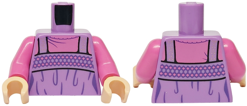 Torso Female Blouse with Straps, Metallic Pink Dots, Diamonds and Dark Purple Creases over Dark Pink Shirt Pattern / Dark Pink Arms / Light Nougat Hands