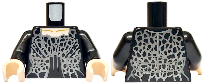 Torso Female Dress with Dark Silver Highlights and Dark Bluish Gray Scalloped Outline, Light Nougat Neck, Medium Nougat Collarbones Pattern / Black Arms / Light Nougat Hands