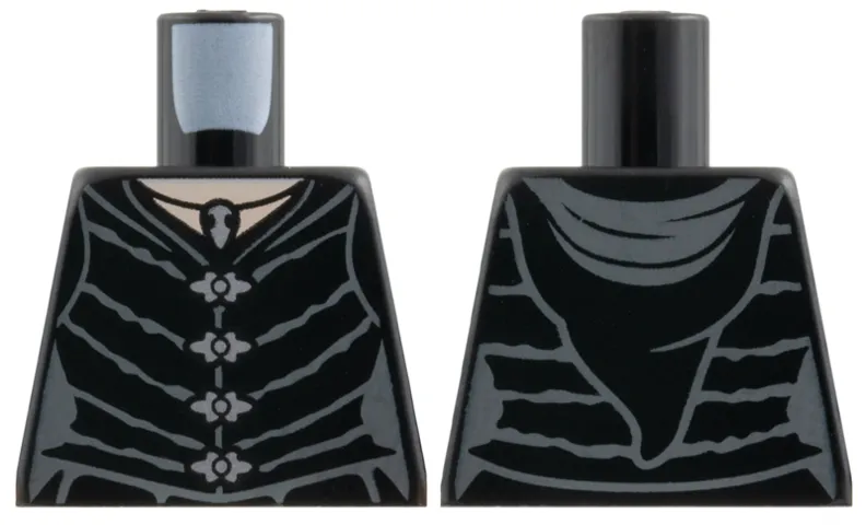 Torso Female Robe with Dark Bluish Gray Lines, Silver Clasps and Pendant Necklace, Light Nougat Neck, Hood on Back Pattern