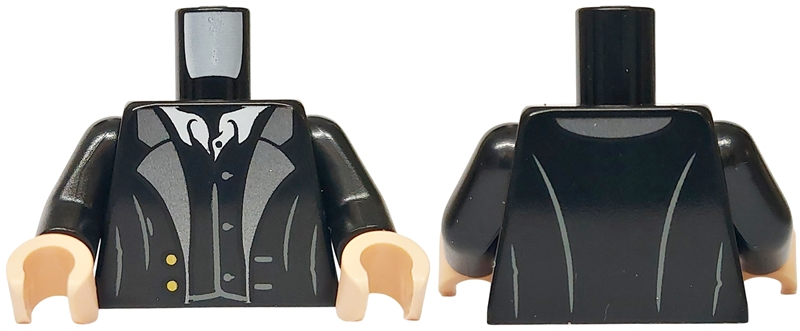 Torso Jacket Open with Dark Silver Lapels and Gold Buttons over Vest and White Shirt Pattern / Black Arms / Light Nougat Hands