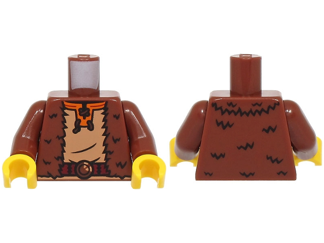 Torso Fur Jacket Open over Medium Nougat Shirt with Orange Collar, Dark Red Belt with Round Buckle Pattern (BAM) / Reddish Brown Arms / Yellow Hands
