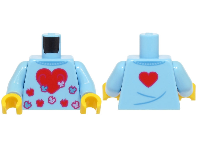 Torso Sweater with Heart and Red, Lavender and Medium Blue Butterflies, Small Heart on Back Pattern (BAM) / Bright Light Blue Arms / Yellow Hands