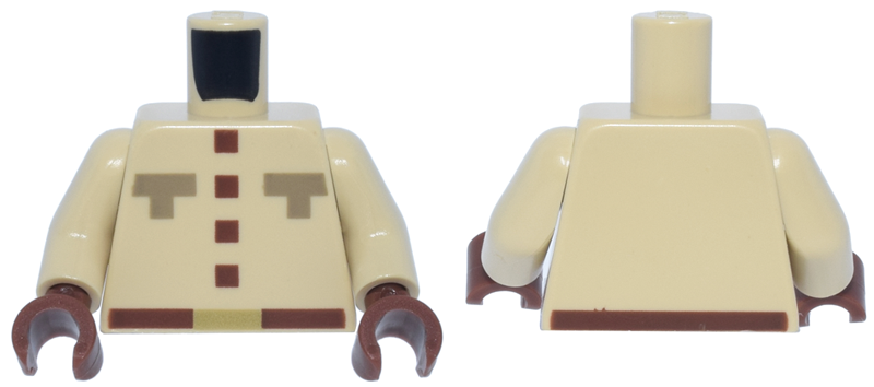 Torso Pixelated Shirt with Reddish Brown Buttons and Dark Tan Pockets, Belt with Gold Buckle Pattern / Tan Arms / Reddish Brown Hands