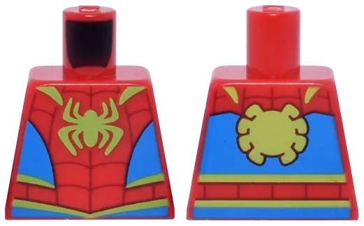 Torso Super Hero Costume with Blue Panels, Dark Red Webbing, Lime Spider and Trim Pattern