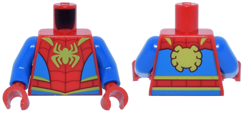 Torso Super Hero Costume with Blue Panels, Dark Red Webbing, Lime Spider and Trim Pattern / Blue Arms / Red Hands