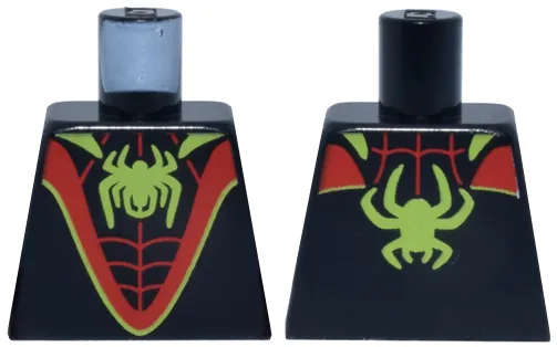 Torso Super Hero Costume with Red V-Shaped Stripe and Webbing, Lime Spider and Trim Pattern
