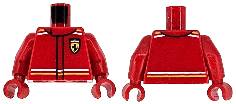 Torso Racing Suit with Ferrari Logo and White and Yellow Stripes on Shoulders and Waist Pattern / Red Arms / Red Hands