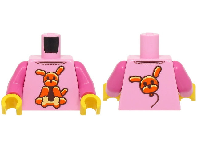 Torso Shirt with Orange, Bright Light Yellow and Dark Brown Balloon Dog with Bone, Dog Head on Back Pattern (BAM) / Dark Pink Arms / Yellow Hands